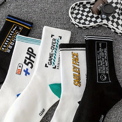 5 Pairs Letter Pattern Print Socks Men's Outdoor Street Stockings
