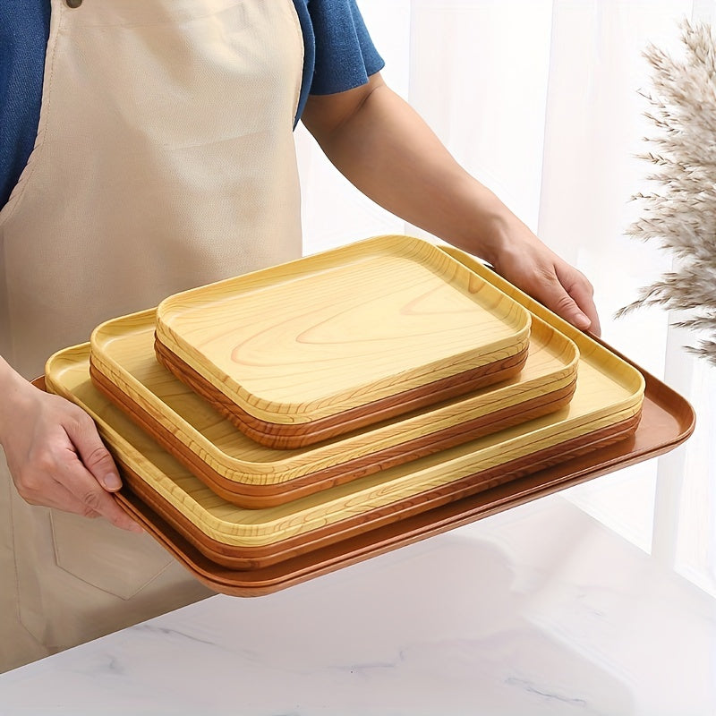 Wood Grain Rectangular Serving Platter Raised Edge Display Platter