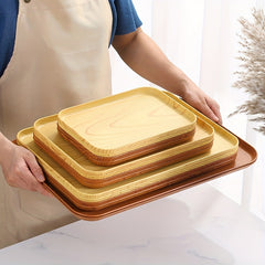 Wood Grain Rectangular Serving Platter Raised Edge Display Platter