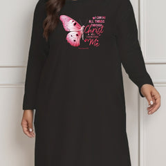 Casual Lounge Dress Women's Plus Butterfly Print Long Sleeve Round Nec