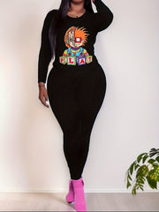 Cartoon Boy Print Two piece Set Casual Long Sleeve T-shirt & Leggings Outfit