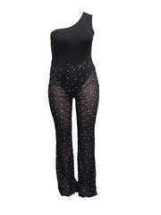 Sexy One Shoulder Glitter Jumpsuit