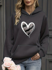 Heart Print Kangaroo Pocket Hoodie Long Sleeve Hoodies