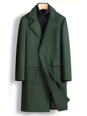 Double Breasted Trench Coat Men's Casual Lapel Woolen Overcoat