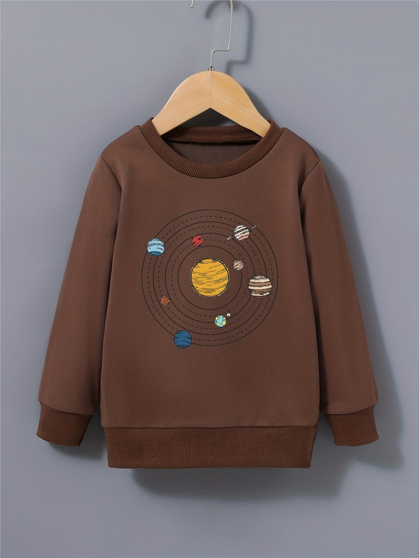 Cartoon Space Solar System Boys Sweatshirt Long Sleeve Crew Neck Tops