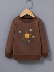 Cartoon Space Solar System Boys Sweatshirt Long Sleeve Crew Neck Tops