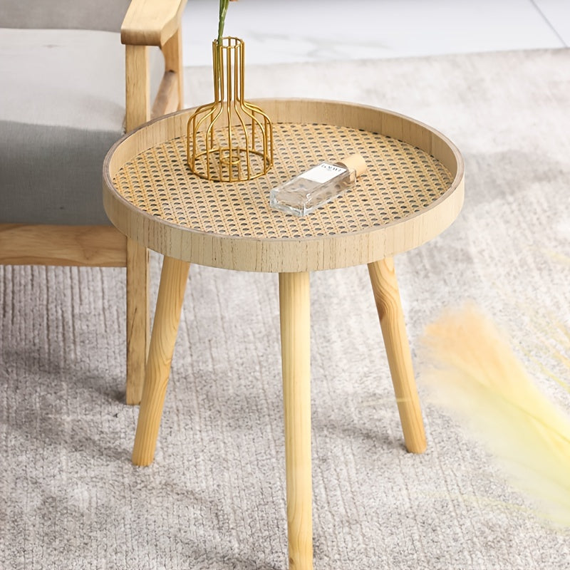 Rattan Nightstand with Solid Wood Legs - Space Saving and Lightweight