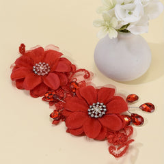 Red Flower Head Piece Rhinestone Bridal Hair Accessories