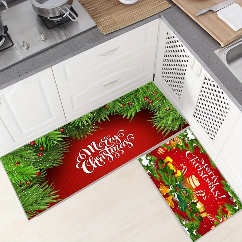 Red Christmas Pattern Floor Mat Soft Anti Fatigue Kitchen Mat