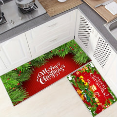 Red Christmas Pattern Floor Mat Soft Anti Fatigue Kitchen Mat