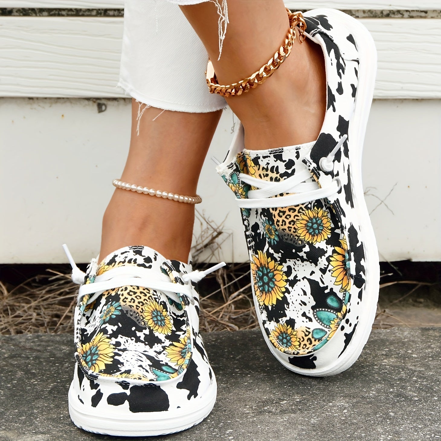 Sunflower & Leopard Flat Shoes Women's Casual Lightweight Walking Shoes