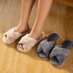 Women's Cozy Plush Cross Strap Slippers