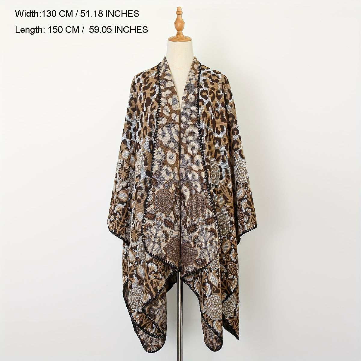 Leopard Print Blanket Shawl Vintage Flower Pattern Warm Cape