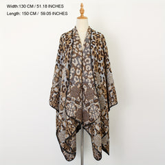 Leopard Print Blanket Shawl Vintage Flower Pattern Warm Cape