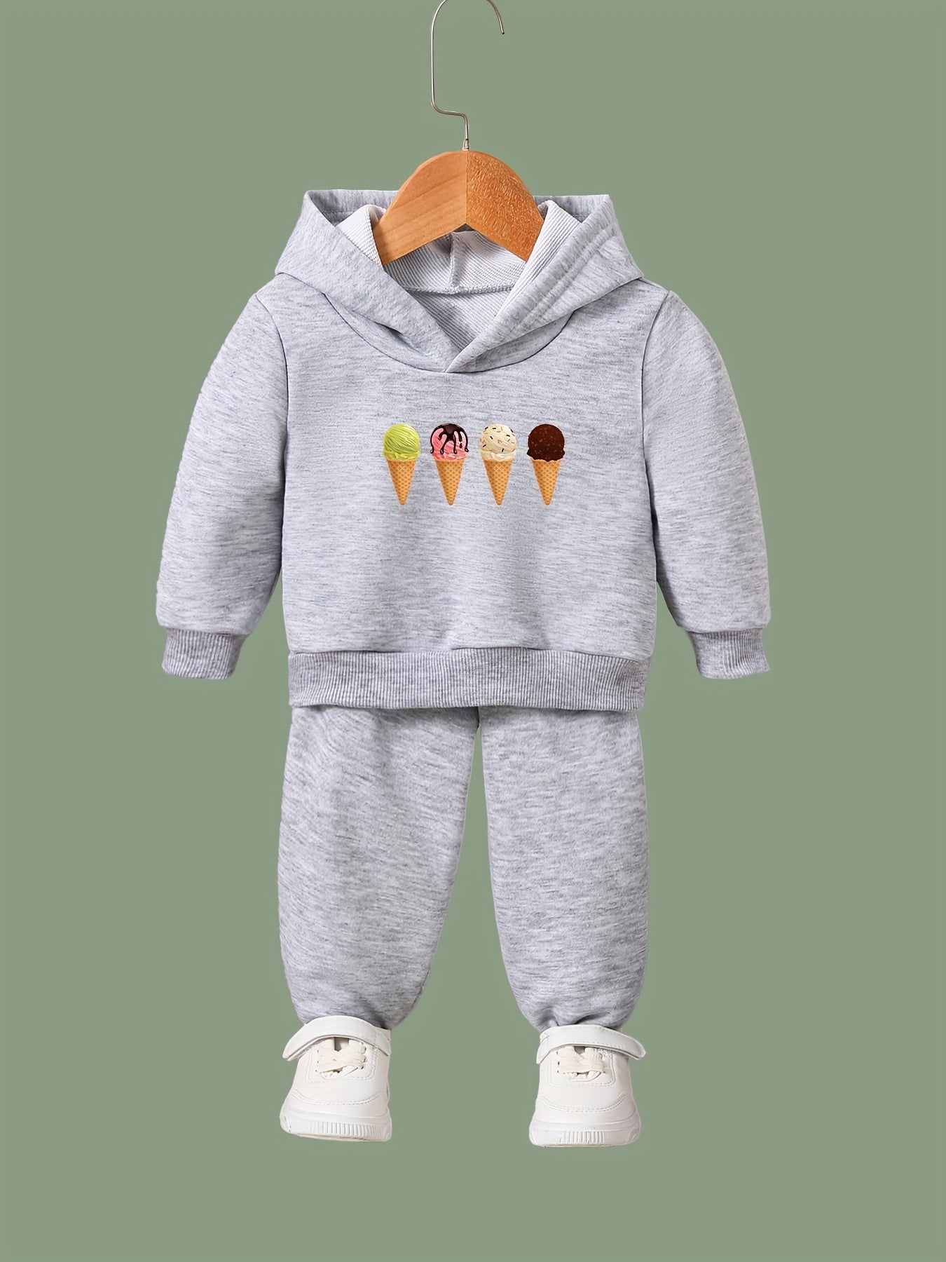 Ice Creams Print Girls Hoodies Jogger Pants Set Sports