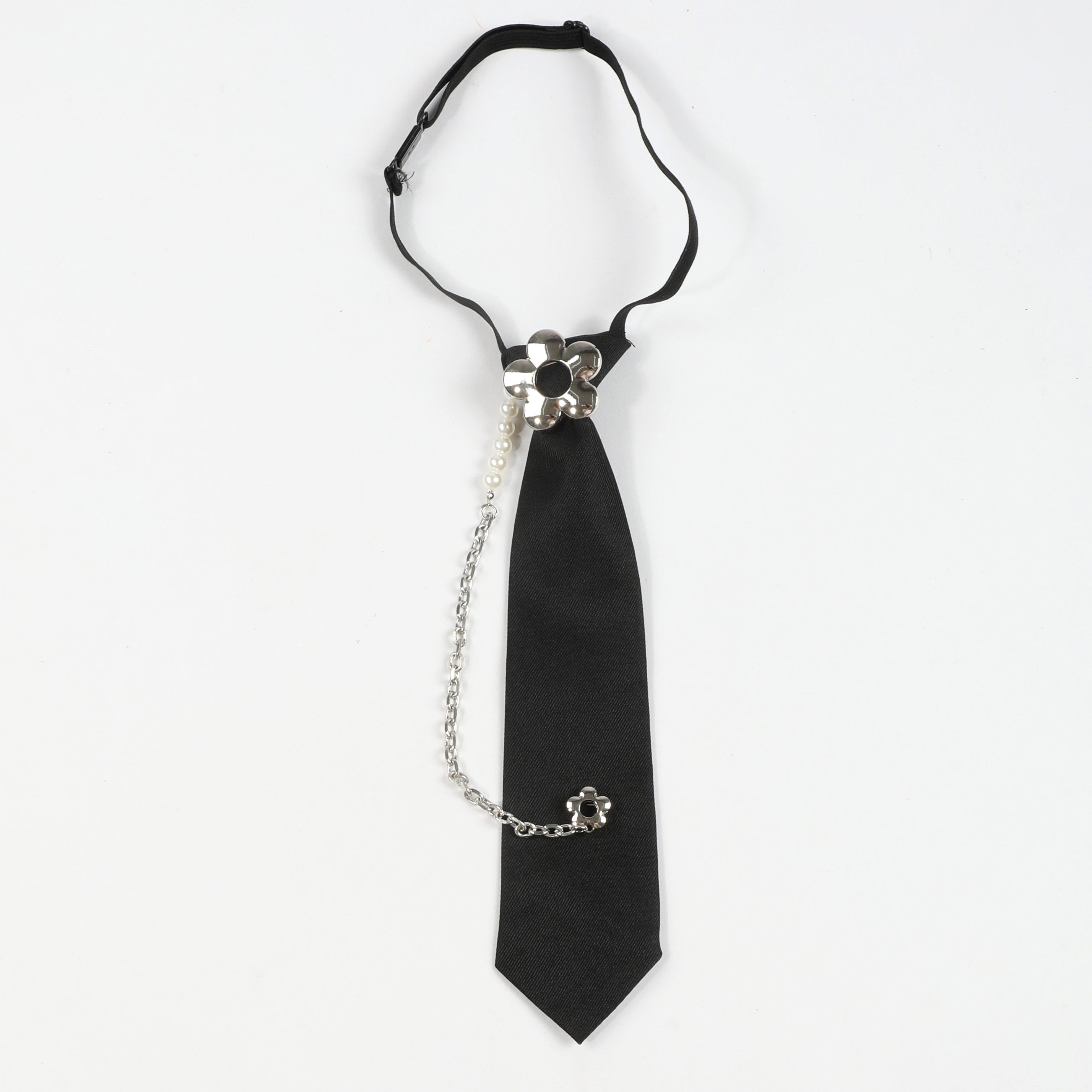 Adjustable Tie Flower Tassel Pearl String Neck Tie for Party Evening