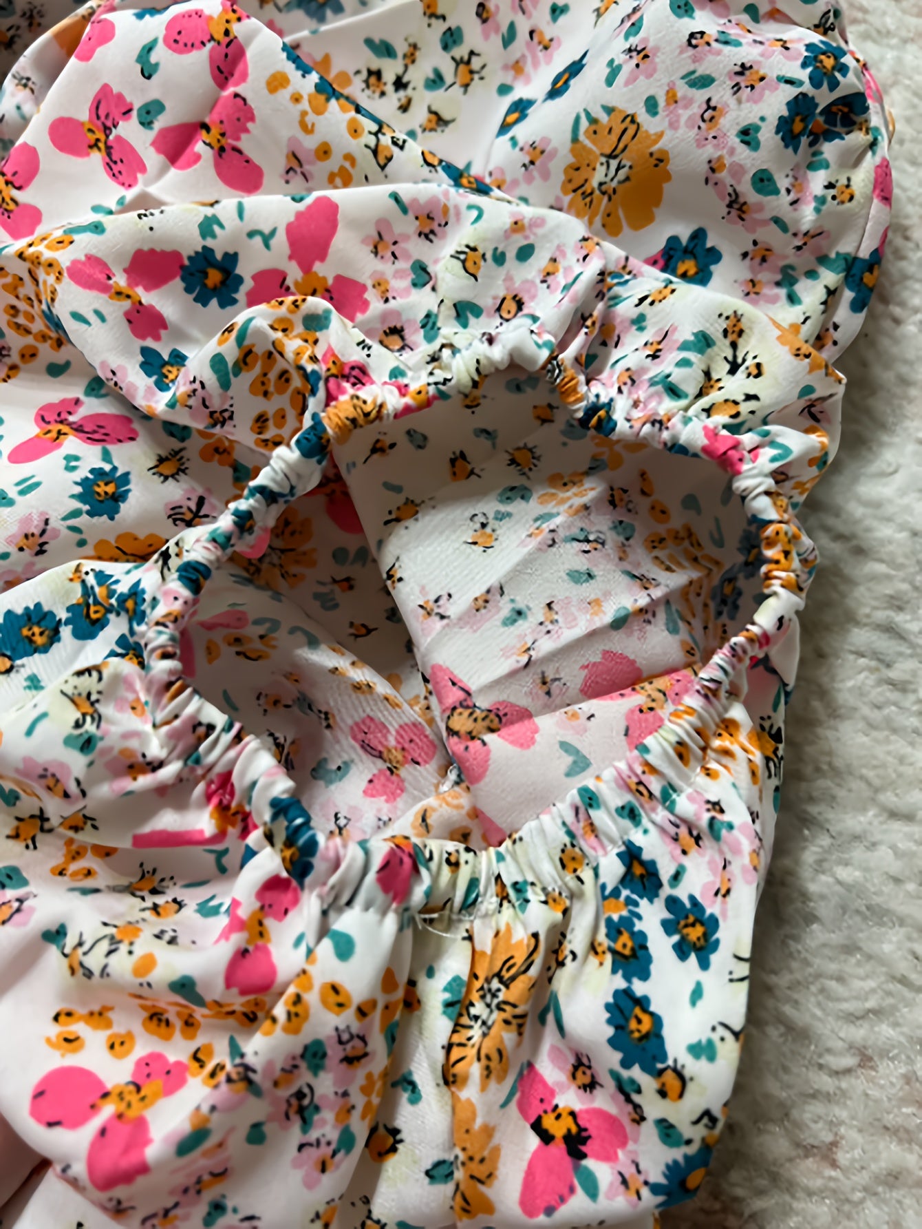 Floral Print V Neck Dress Lantern Sleeve Mini Dress