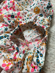 Floral Print V Neck Dress Lantern Sleeve Mini Dress