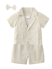 Boys Gentleman Outfit Short Sleeve Suit&Shorts&Vest Set