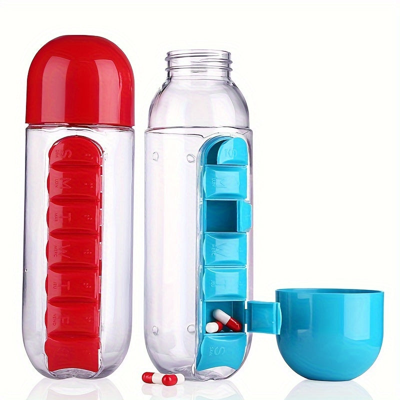 600ml Water Cup with Medicine Box, Lightweight Bottle for Fitness & Outdoor