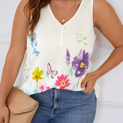 Floral Print V Neck Tank Top