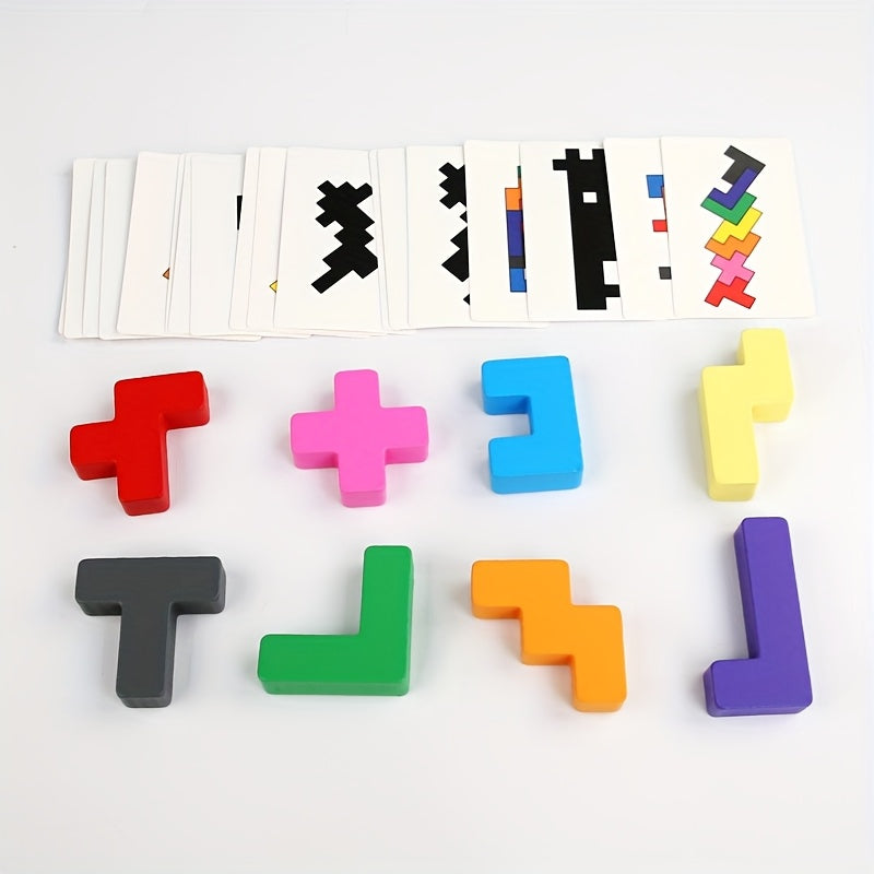 3D Wooden Shadow Matching Puzzle Colorful Cube Brain Teaser