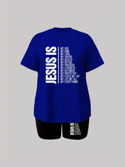 Women's Letter Print Tee & Shorts Set