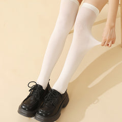 Solid Thigh High Socks All Match Over The Knee Socks Women's Stockings