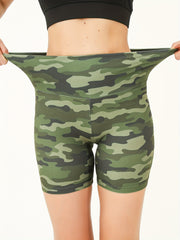 Camouflage Print Biker Shorts High Waisted