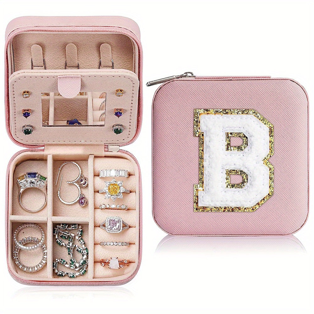 Personalized Initial Jewelry Organizer Travel Case Mirror Box for Teen Girls