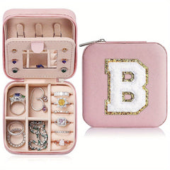Personalized Initial Jewelry Organizer Travel Case Mirror Box for Teen Girls