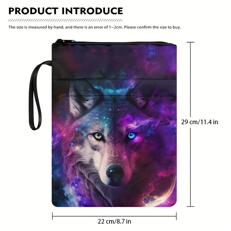 Space Wolf Book Sleeve, Hippie Book Protector Pouch, Hardcover Book Gift
