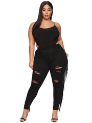 Ripped High Rise Fringe Skinny Jeans