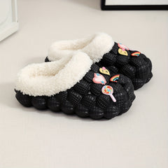 Girls' Fleece House Shoes with Cartoon Charms, Non Slip Soft Bottom