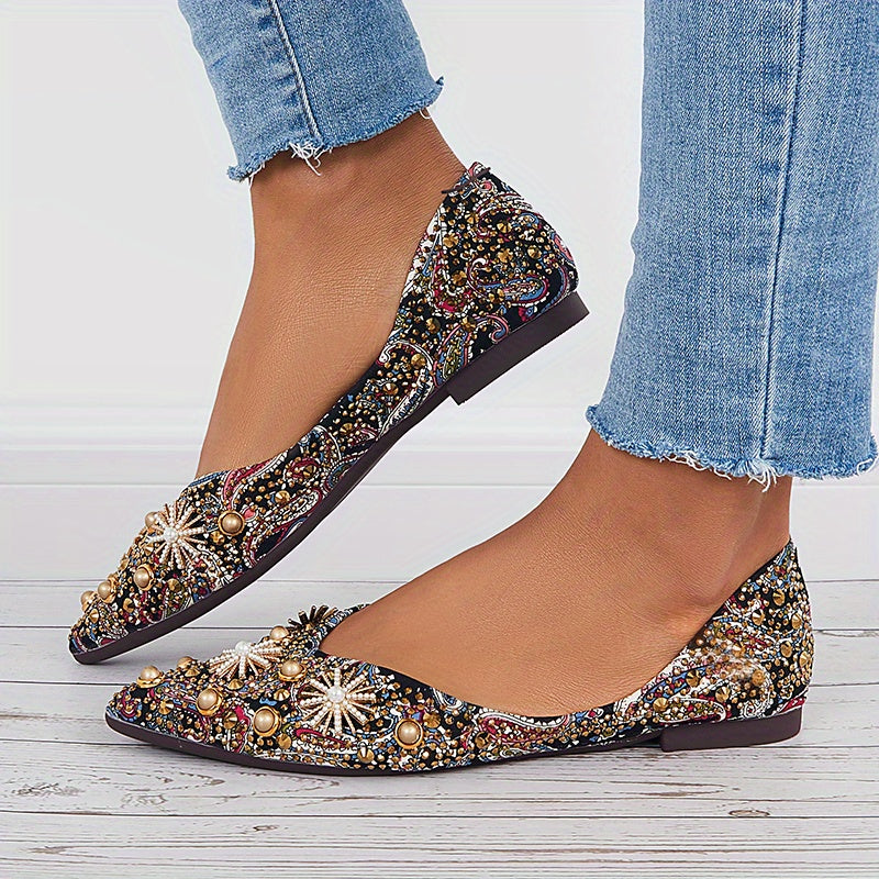 Women's Studded Ballet Flats Pointed Toe Shoes