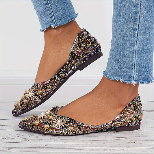 Women's Studded Ballet Flats Pointed Toe Shoes