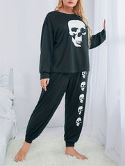 Gothic Pajama Set Skull Print Tee & Joggers Lounge Set