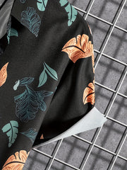 Leaf Pattern Casual Short Sleeve Shirt Men's Hawaiian Shirt