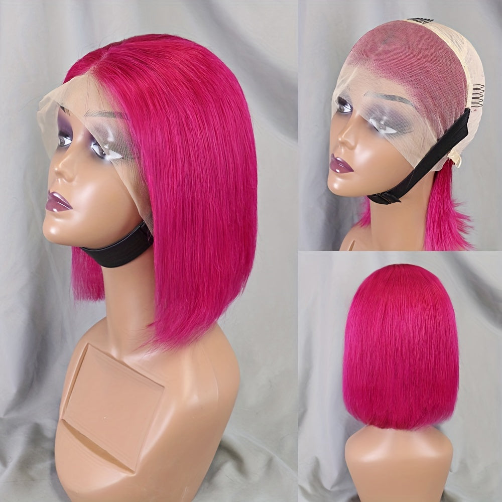 Hot Pink Short Straight Bob Wigs 13x4 Lace Front Human Hair Wigs