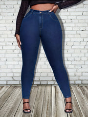 Plus Solid Button Fly High Rise Medium Stretch Skinny Jeans