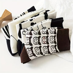 5 Pairs Cartoon Print Socks Women's Mid Tube Stockings
