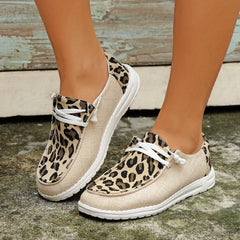 Leopard Print Canvas Lace-Up Sneakers for Women