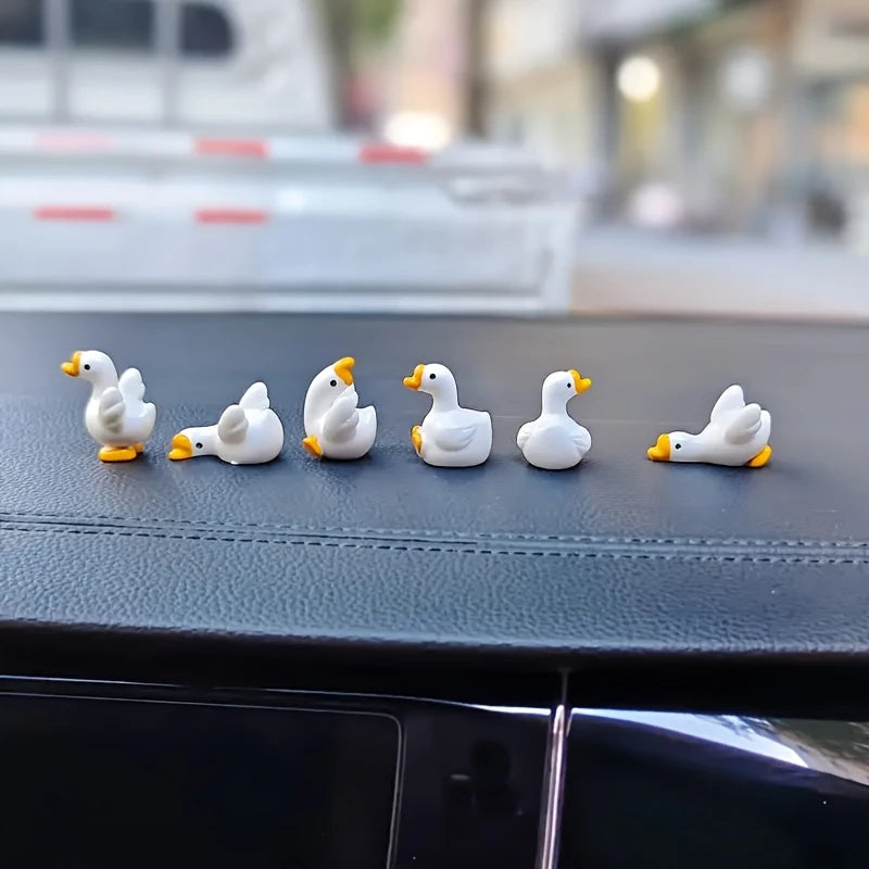 6pcs Resin Chubby Duck Car Decorations Mixed Colors Desktop Dashboard