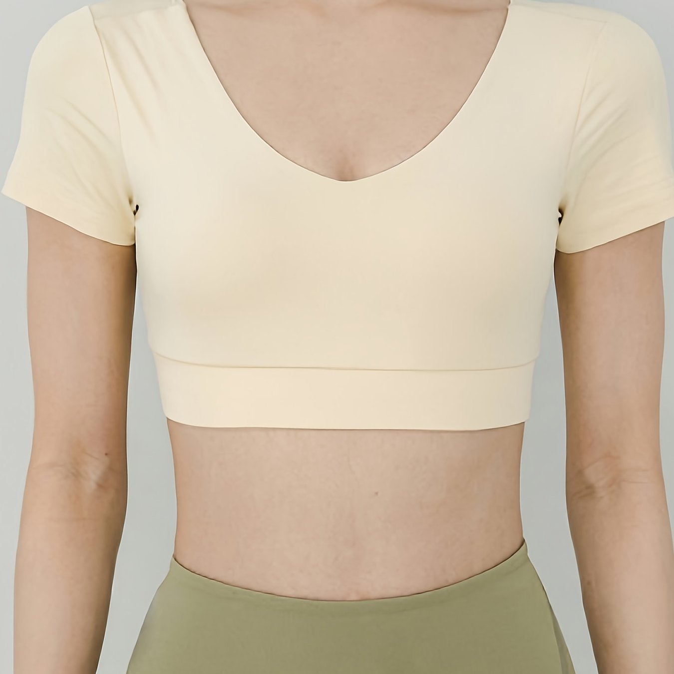 V Neck Crop Yoga Top Short Sleeves Breathable Sports Tee Women's Activewear