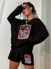 Halloween 2pcs Set Women's Plus Graphic Print Sweatshirt & Shorts