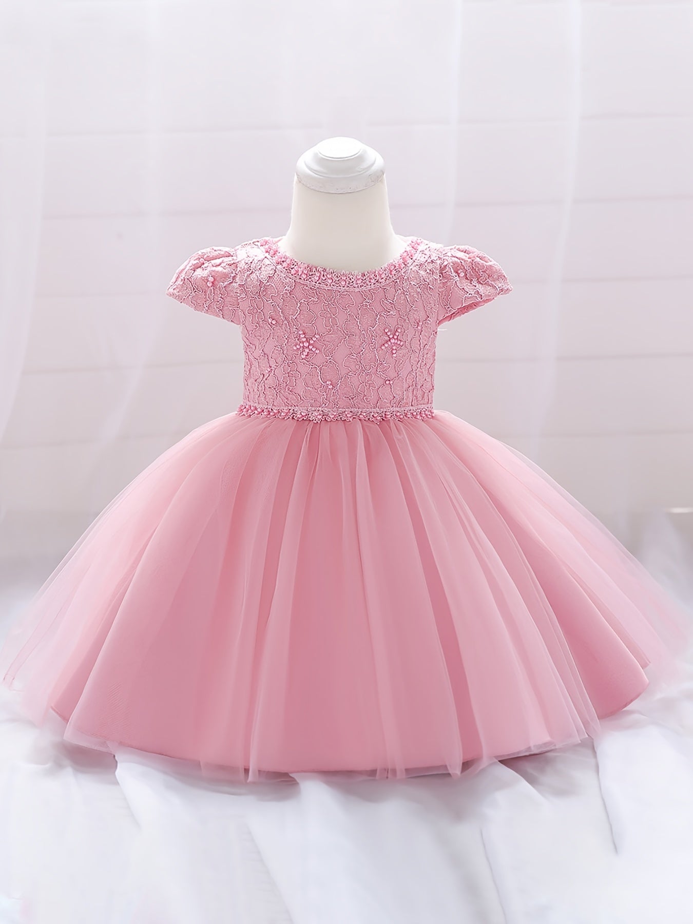 Baby Girls Puff Sleeve Mesh Princess Dress Clothes