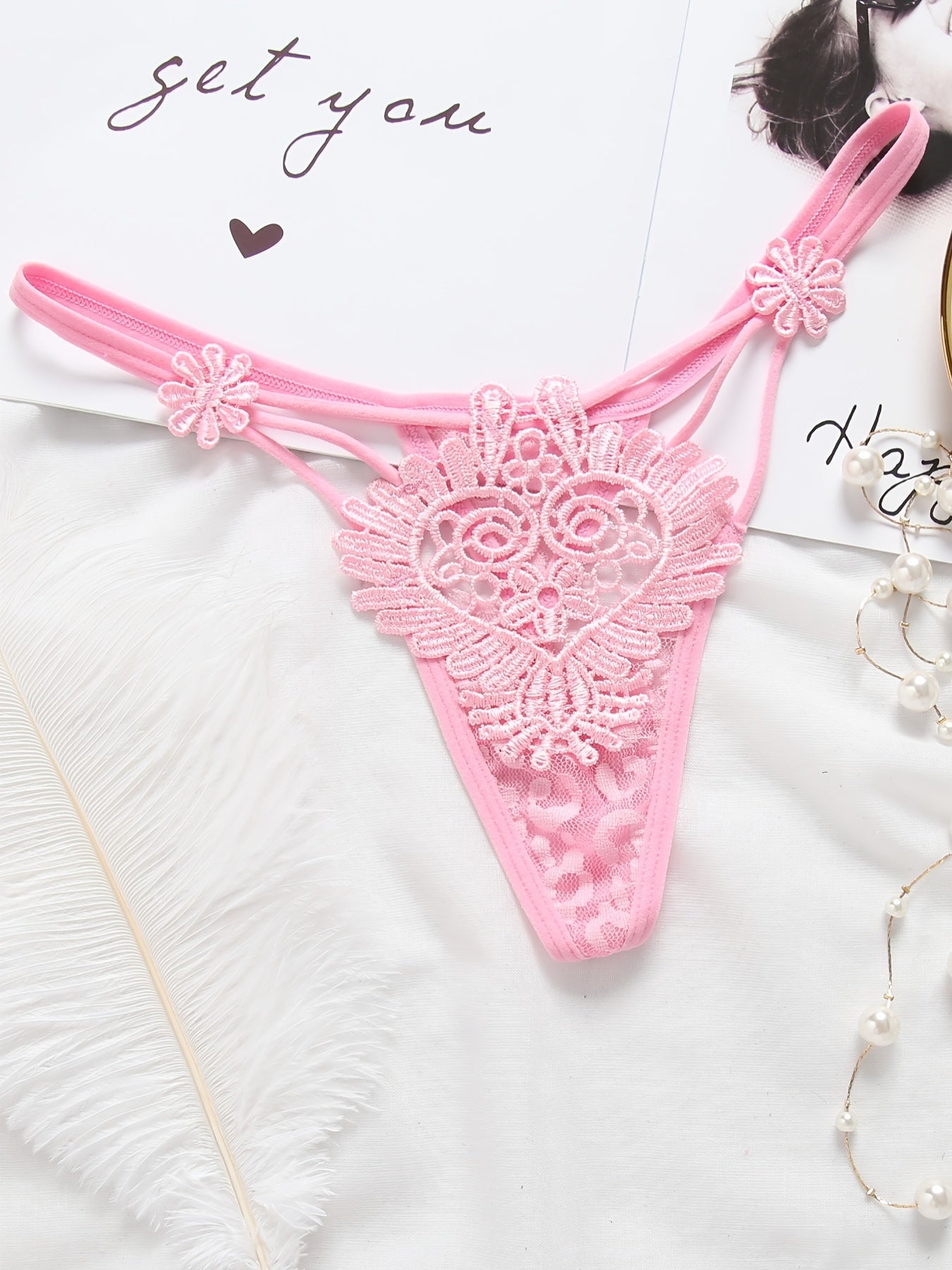 Floral Embroidery Thongs Sheer Intimates Panties