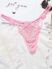 Floral Embroidery Thongs Sheer Intimates Panties