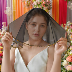 Wedding Veil Bridal Hair Accessory Beaded Edge Lightweight Nylon Fabric Red