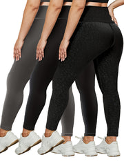3 Pc Plus Size Sports Leggings Set Wide Waistband Stretchy Slimming Yoga Pants